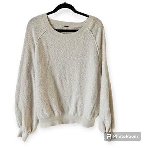 Free People Cream Textured Pullover Crew Neck Size Large